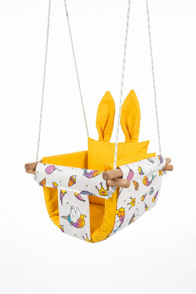 Kesfetify Çocuk Ev İçi Tavan Salıncağı Unicorn Desenli Çift Kat Kumaş 50 Kg T...