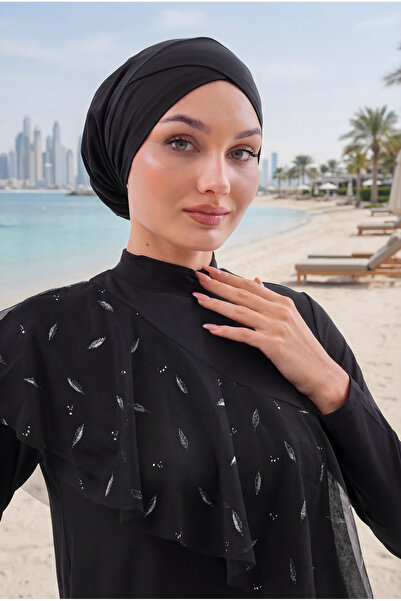 MAG FASHİON Черен хиджаб Cross Шапка за плуване Морски басейн Спортна шапка Е...