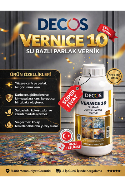 DECOS Ekstra Parlak Su Bazlı Şeffaf Çok Amaçlı Vernik