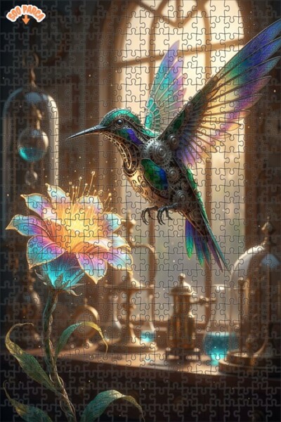 Esranın Dünyası Mechanical Hummingbird and Luminous Flower Double Layer Frame...