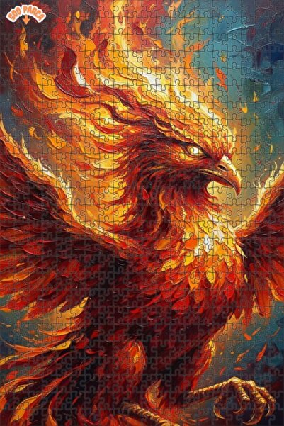 Esranın Dünyası Flaming Phoenix Oil Painting Look Art Double-Deck Framed Wood...