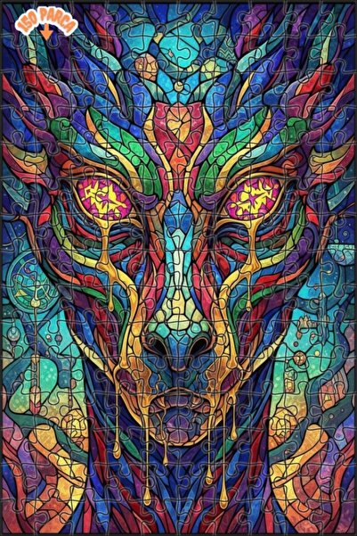 Esranın Dünyası Colorful Faced Abstract Monster Mosaic Art Double-Layer Frame...