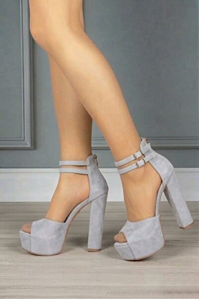 Tarz Topuklar Pantofi cu platformă Libby Grey piele întoarsă