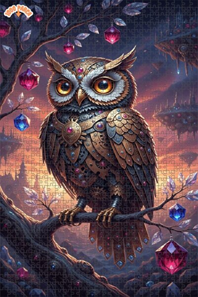 Esranın Dünyası Mechanical Owl of the Enchanted Forest Oil Painting Double-La...