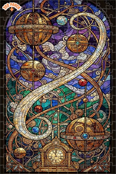 Esranın Dünyası Steam Time Machine Art Stained Glass Look Double-Layer Framed...