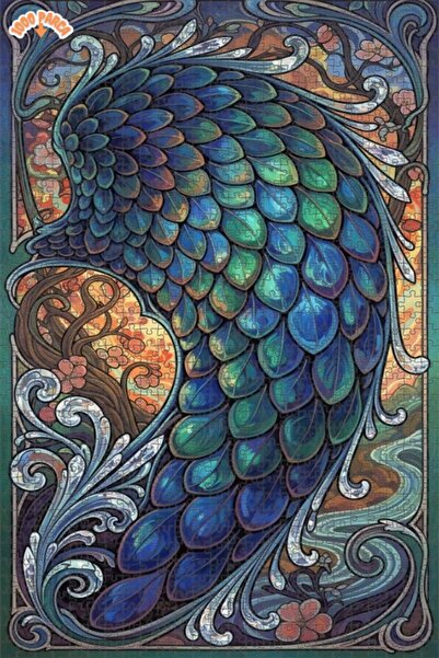 Esranın Dünyası Magnificent Winged Peacock Oil Painting Look Wooden Puzzle wi...