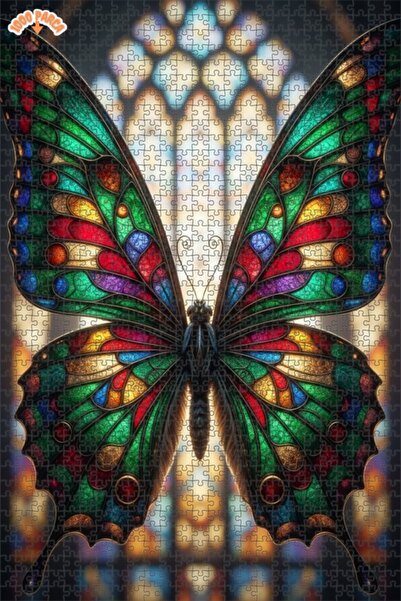 Esranın Dünyası Stained Glass Butterfly Art Double-Layer Framed Wooden Puzzle...