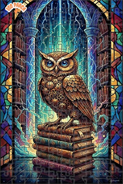 Esranın Dünyası Magical Wisdom Owl Oil Painting Look Double Layer Framed Wood...