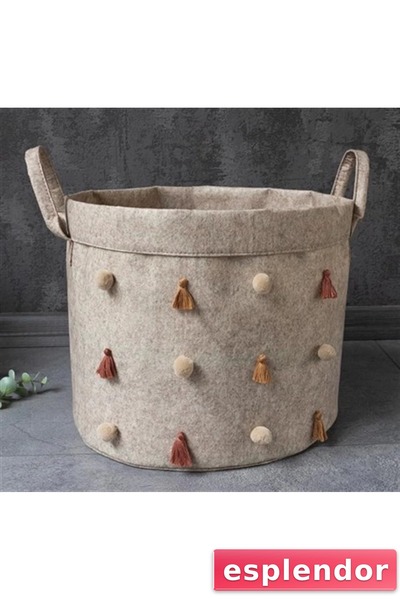 esplendor Foldable Multi-Purpose Round Organizer Storage Box with Pompom Felt...