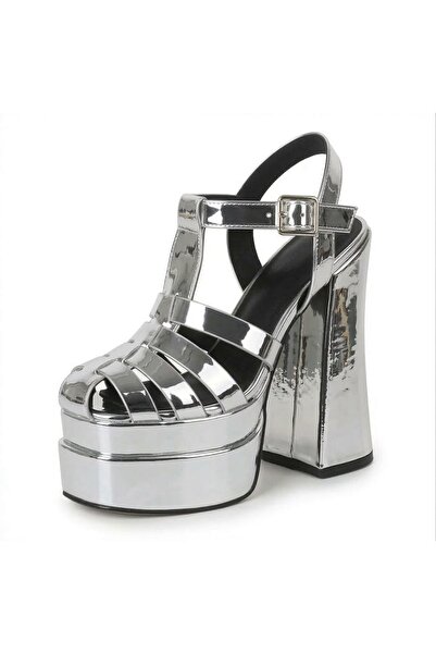 Tarz Topuklar حذاء كاميلا سيلفر آينا ذو تصميم مزدوج المنصة للنساء