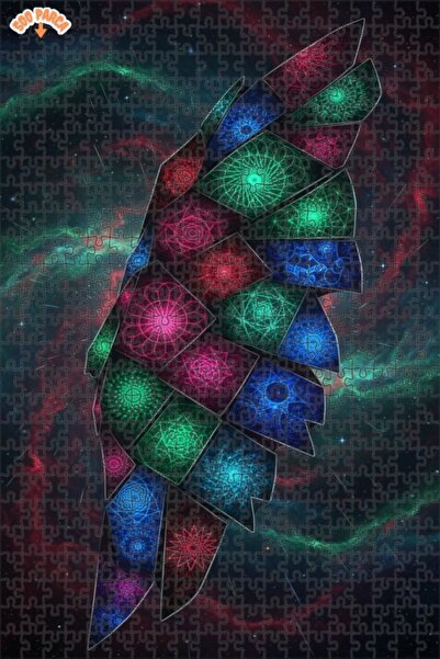 Esranın Dünyası Dynamic Cosmic Wing Patterned Oil Painting Lookalike Double-L...