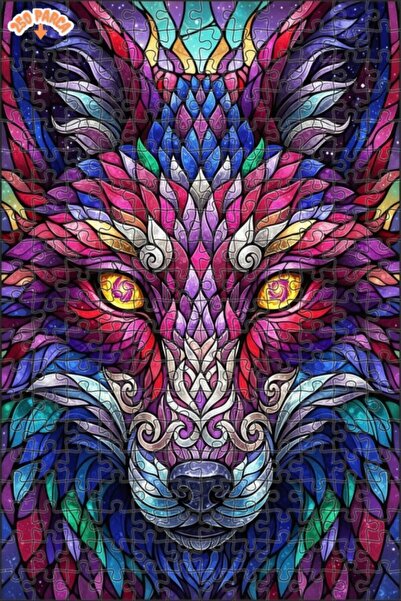 Esranın Dünyası Mysterious Wolf Glass Mosaic Look Wooden Puzzle with Double-L...
