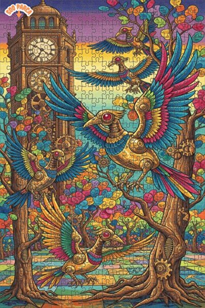 Esranın Dünyası Steampunk Birds Colorful Double-Layer Frame Wooden Puzzle 500...