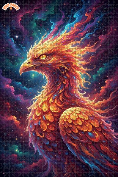 Esranın Dünyası Legendary Phoenix Oil Painting Look Double Layer Framed Woode...