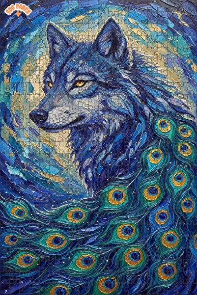 Esranın Dünyası Wolf Peacock Feathers Double-Layer Framed Wooden Puzzle 500 P...