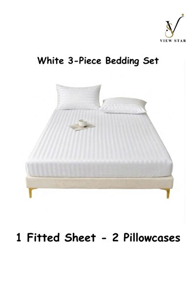 View star Viewstar 3-Piece Striped Fitted Bed Sheet Set with 2 Pillowcases, S...