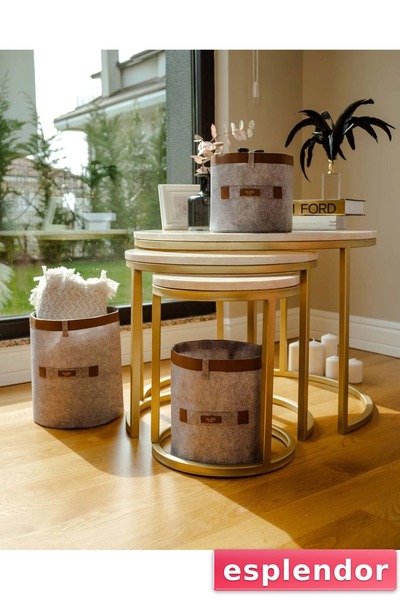 esplendor Leather Striped Round Multi-Purpose Organizer Organizer Box Felt Ba...