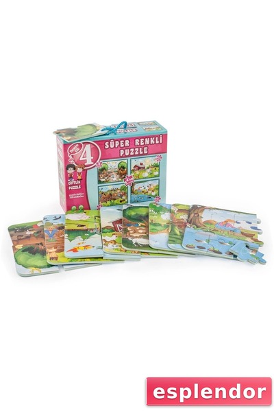 esplendor 3222 DıyToy لغز ملون للغاية مكون من 4 قطع - المزرعة / 8+12+16+24 قطعة