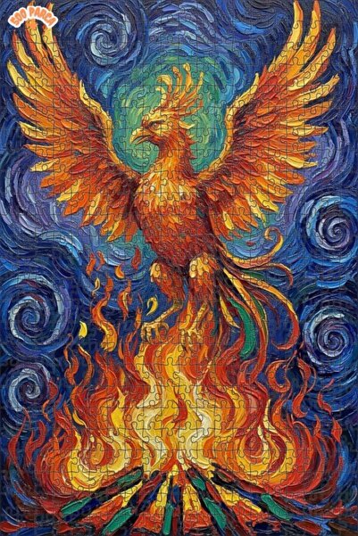 Esranın Dünyası Flaming Phoenix Oil Painting Look Double Layer Framed Wooden ...