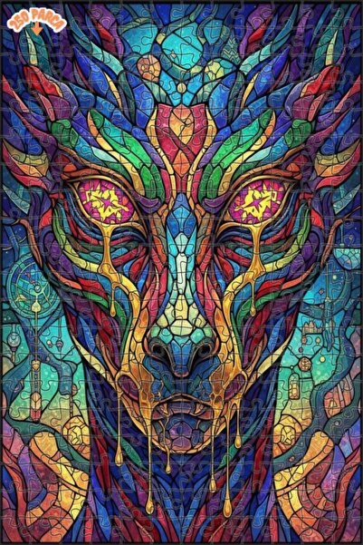 Esranın Dünyası Colorful Faced Abstract Monster Mosaic Art Double-Layer Frame...