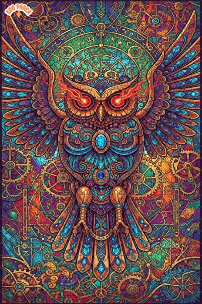 Esranın Dünyası Mysterious Steam Power Owl Art Double-Layer Framed Wooden Puz...