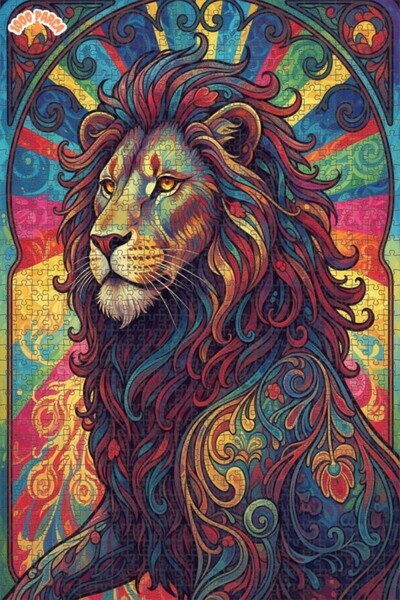 Esranın Dünyası Lion Patterned Oil Painting Lookalike Double-Layer Framed Woo...