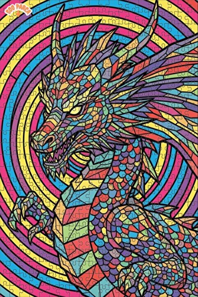 Esranın Dünyası Colorful Mosaic Dragon Art Double-Layer Framed Wooden Puzzle ...