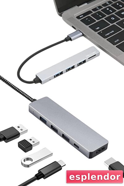 esplendor MacBook Pro/Air Compatible USB Type-C 8 in 1 Hub Converter Converte...
