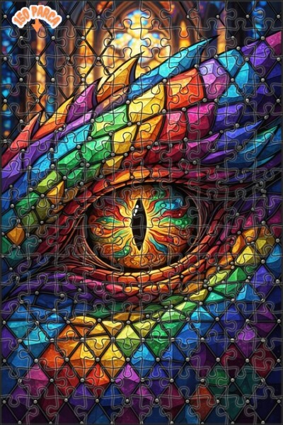 Esranın Dünyası Rainbow Dragon Eye Stained Glass Art Double-Layer Framed Wood...