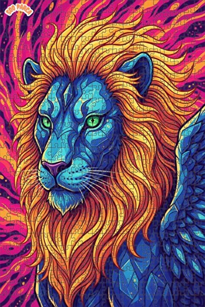 Esranın Dünyası Winged Lion Art Printed Double-Layer Framed Wooden Puzzle 500...