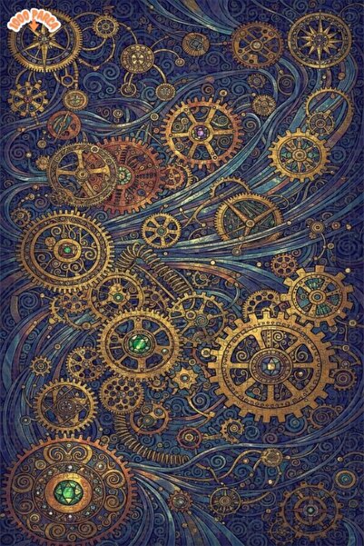 Esranın Dünyası Antique Gear Patterned Watercolor Look Art Puzzle 1000 Pieces...