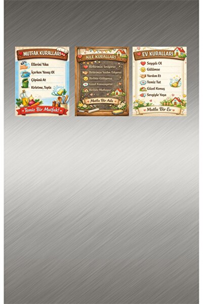 Gokco Buzdolabı Süs Magnet Aile Mutfak Ev Kuralları Magneti 3lü Set