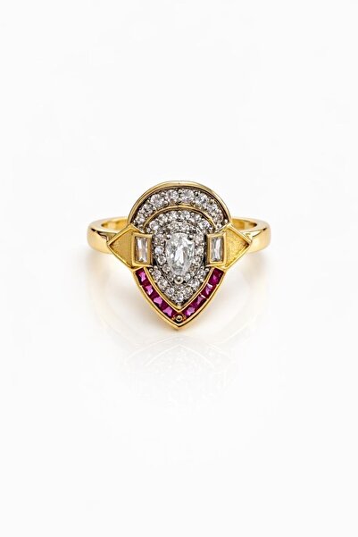 Angelovia Pink Stone Detailed Drop Women's Steel Ring