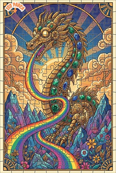 Esranın Dünyası لغز خشبي على شكل تنين مدرع قوس قزح مزدوج الطبقات إطارًا 150 ق...