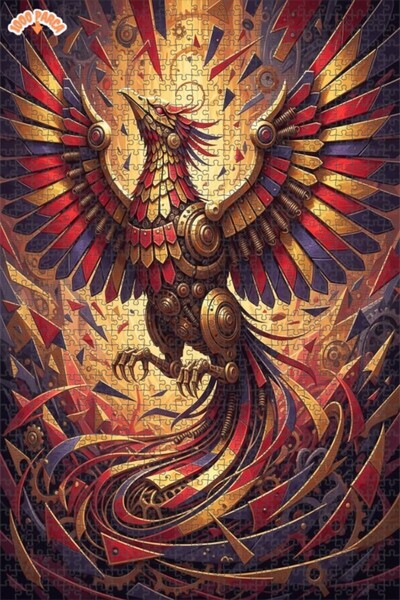 Esranın Dünyası Mechanical Phoenix Oil Painting Look Double Layer Framed Wood...