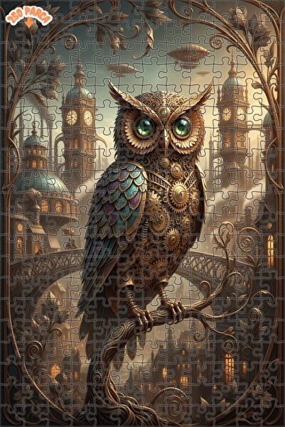 Esranın Dünyası Mechanical Owl Steampunk Art Double Decker Framed Wooden Puzz...