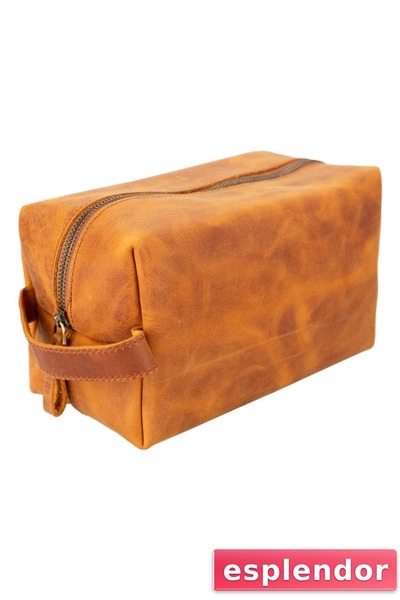 esplendor حقيبة جلدية للعناية والسفر، مقاس X، لون كراميل عتيق