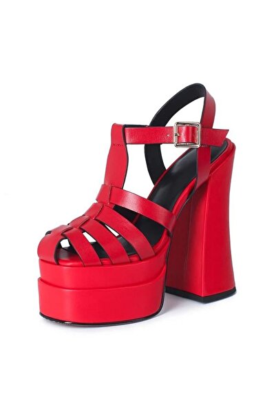 Tarz Topuklar Pantofi de damă Camila Red Skin cu design cu platformă dublă