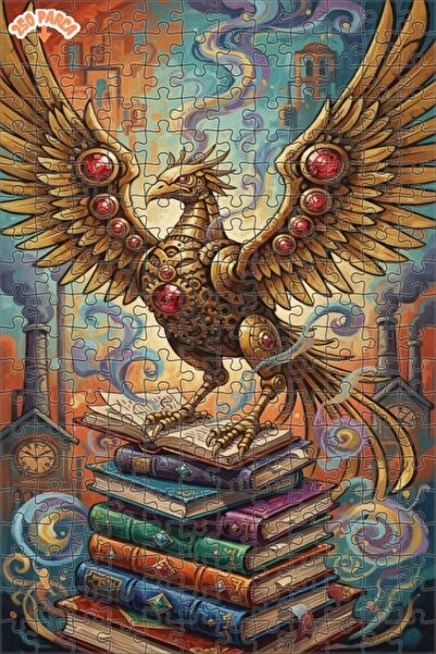 Esranın Dünyası Mechanical Phoenix and Magical Books Oil Painting Double-Laye...