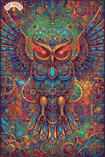 Esranın Dünyası Mysterious Steam Power Owl Art Double-Layer Framed Wooden Puz...