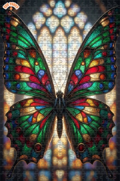 Esranın Dünyası Stained Glass Butterfly Art Double-Layer Framed Wooden Puzzle...