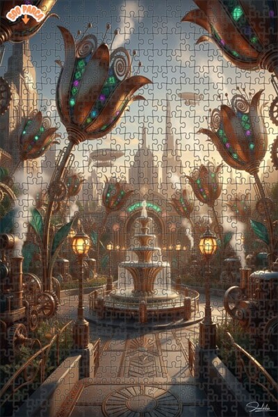 Esranın Dünyası Steam Mechanical Flower City Oil Painting Lookalike Double-La...