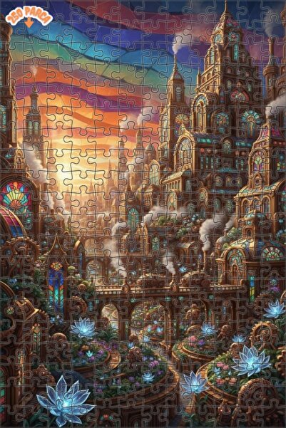 Esranın Dünyası Colorful Cityscape Oil Painting Look Wooden Puzzle with Doubl...
