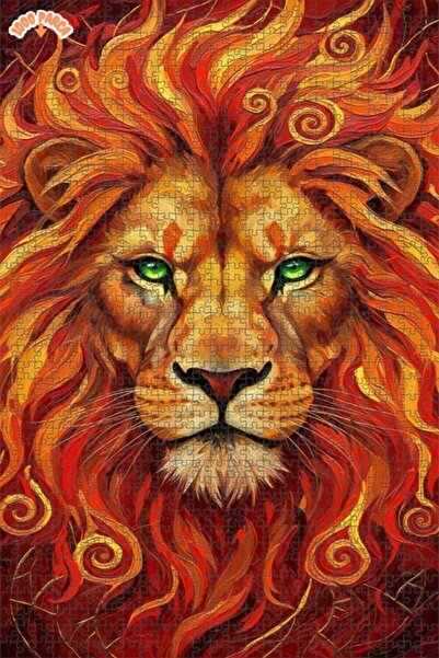 Esranın Dünyası Flaming Lion Oil Painting Lookalike Double-Layer Framed Woode...