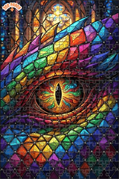 Esranın Dünyası Rainbow Dragon Eye Stained Glass Art Double-Layer Framed Wood...