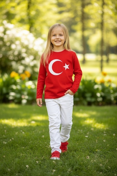 Erca Home Tekstil Ürünleri سترة رياضية بأكمام طويلة مطبوعة بعلم تركيا 6Y، 7Y،...