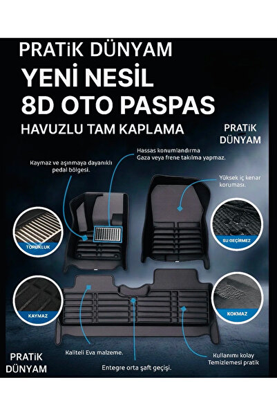 pratikdunyam egea cross yeni nesil 8d tam havuzlu pirinç desen oto paspas