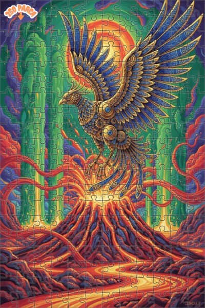 Esranın Dünyası Mystical Phoenix Fire Volcano Oil Painting Lookalike Double-L...