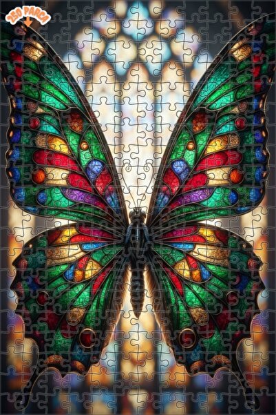 Esranın Dünyası Stained Glass Butterfly Art Double-Layer Framed Wooden Puzzle...