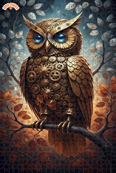 Esranın Dünyası Mechanical Owl Art Print Double Layer Framed Wooden Puzzle 10...